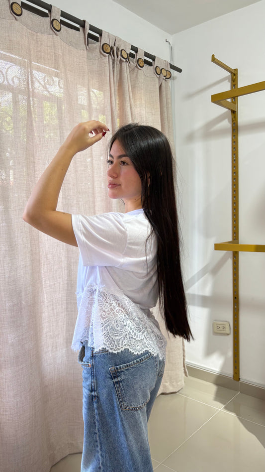 Blusa Serena blanco con encaje blanco